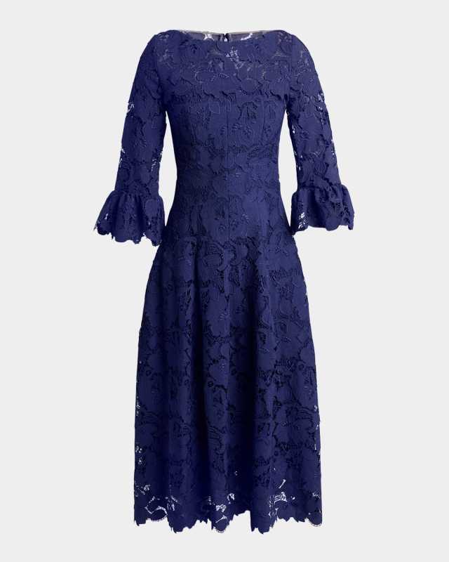 Lace 3/4-Sleeve Midi Dress